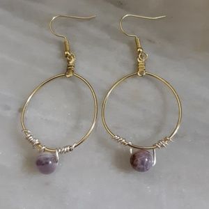 Amethyst wire wrapped hooped earrings